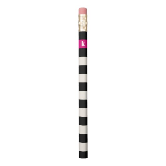 Modern Black, Cream & Fuchsia Stripe Initial Pencil (Vertical)