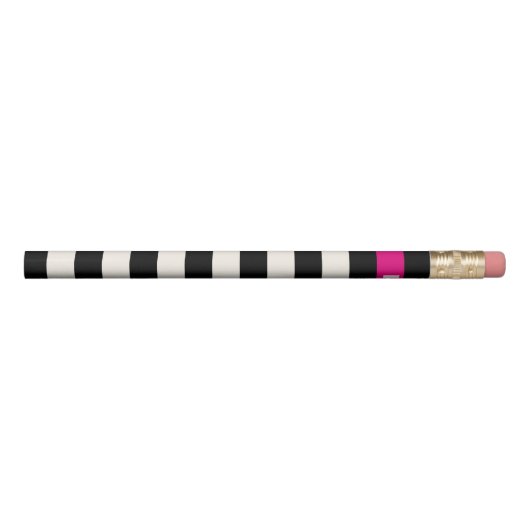 Modern Black, Cream & Fuchsia Stripe Initial Pencil (Rotated 270)