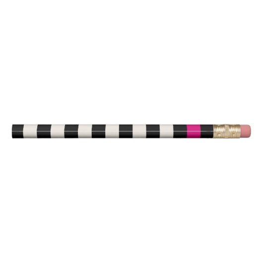 Modern Black, Cream & Fuchsia Stripe Initial Pencil (Back)