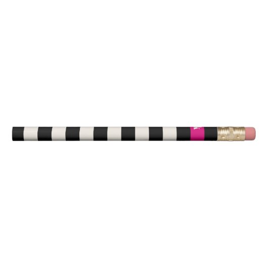 Modern Black, Cream & Fuchsia Stripe Initial Pencil (Rotated 90)