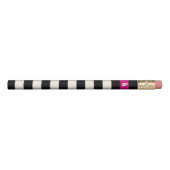 Modern Black, Cream & Fuchsia Stripe Initial Pencil (Front)