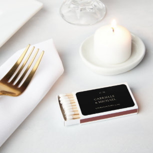 Modern Black Cream Monogram Wedding  Matchboxes