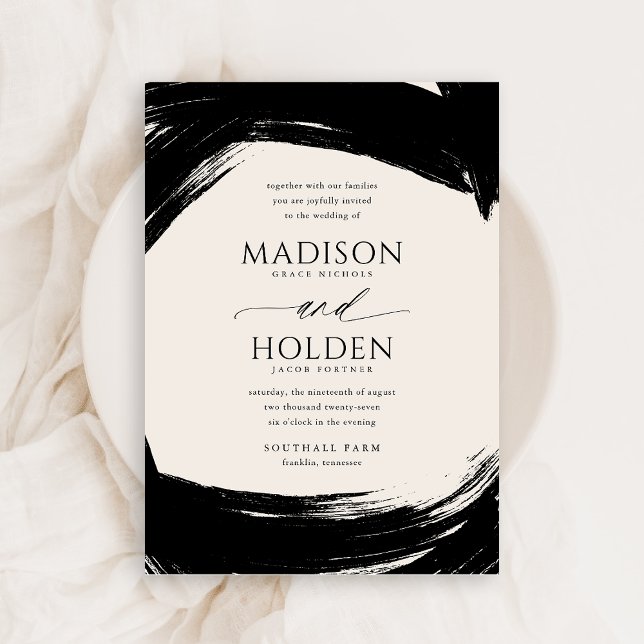 Modern Black Cream Paint Calligraphy Wedding Invitation (Creator Uploaded)