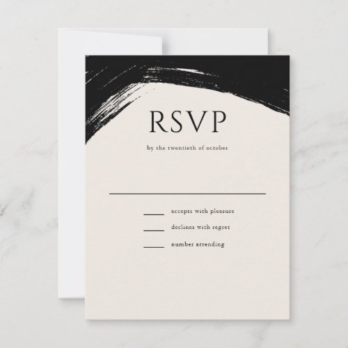 Modern Black Cream Paint Calligraphy Wedding RSVP Card