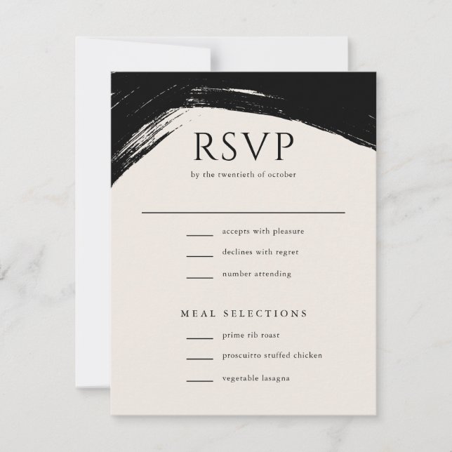 Modern Black Cream Paint Calligraphy Wedding RSVP Card (Front)