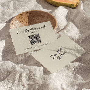 Modern Black Cream QR Code Bright Retro Wedding RSVP Card