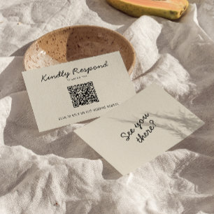Modern Black Cream QR Code Bright Retro Wedding RSVP Card