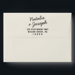 Modern Black Cream Retro Bright Whimsical Wedding Envelope<br><div class="desc">A retro modern hand written bright whimsical French wedding envelope. Which features bold  bride and groom's names in black  color. And  personalized return address .  On simple cream  vintage color background. Which suits the whole wedding suite.</div>
