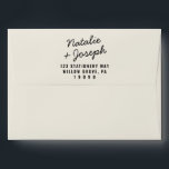 Modern Black Cream Retro Bright Whimsical Wedding Envelope<br><div class="desc">A retro modern hand written bright whimsical French wedding envelope. Which features bold  bride and groom's names in black  color. And  personalized return address .  On simple cream  vintage color background. Which suits the whole wedding suite.</div>