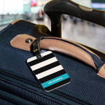 Modern Black, Cream & Turquoise Stripe Luggage Tag<br><div class="desc">Chic luggage tag features wide black and cream stripes with a summery turquoise aqua colorblock accent. Customize the back with your name and contact details.</div>