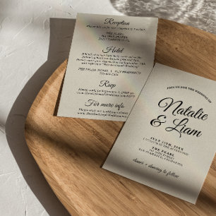 Modern Black & Creamy Retro All In One Wedding Invitation