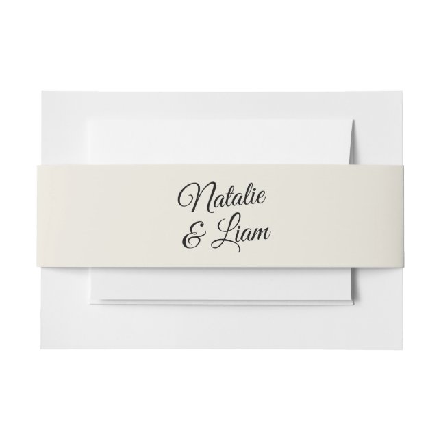 Modern Black & Creamy Retro Whimsical Wedding  Invitation Belly Band (Front Example)