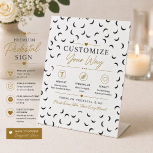 Modern Black Crescent Pattern Pedestal Sign