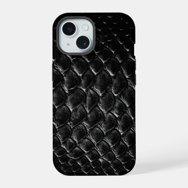 Modern Black Crocodile iPhone 15 Case (Back)