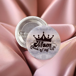 Modern Black Crown, MOM Queen of my life Button