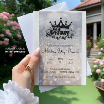 Modern Black Crown MOM Queen of my life Invitation