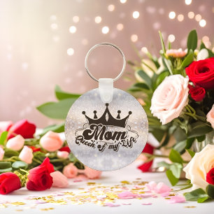 Modern Black Crown, MOM Queen of my life Keychain