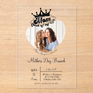 Modern Black Crown, MOM Queen of my life Photos Acrylic Invitations