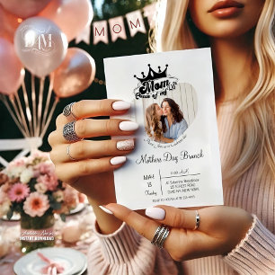 Modern Black Crown, MOM Queen of my life Photos Invitation