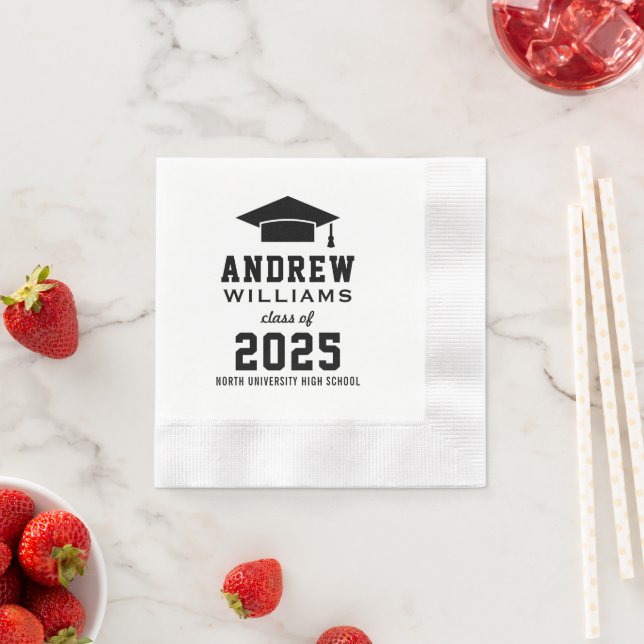 Modern Black Custom 2025 Graduation Party Paper Napkins (Insitu)