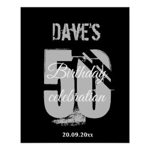 Modern Black Custom Any Age 50th Birthday Welcome Poster