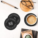 Modern Black Custom Business Company Name Round Paper Coaster<br><div class="desc">A modern professional custom branded drink coaster design for your business features your business initials framed in a round circle by the name of the company with location city and state. Other wording such as a slogan or website could also be included instead of the location.</div>