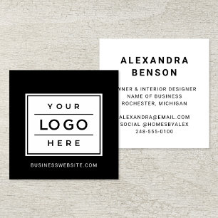 Modern Black Custom Business Logo Branded Square Business Card