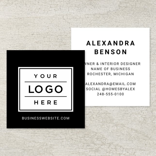 Modern Black Custom Business Logo Branded Square Business Card (Creator Uploaded)