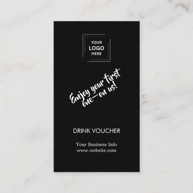 Modern Black Custom Business Logo Drink Voucher Card (Front)