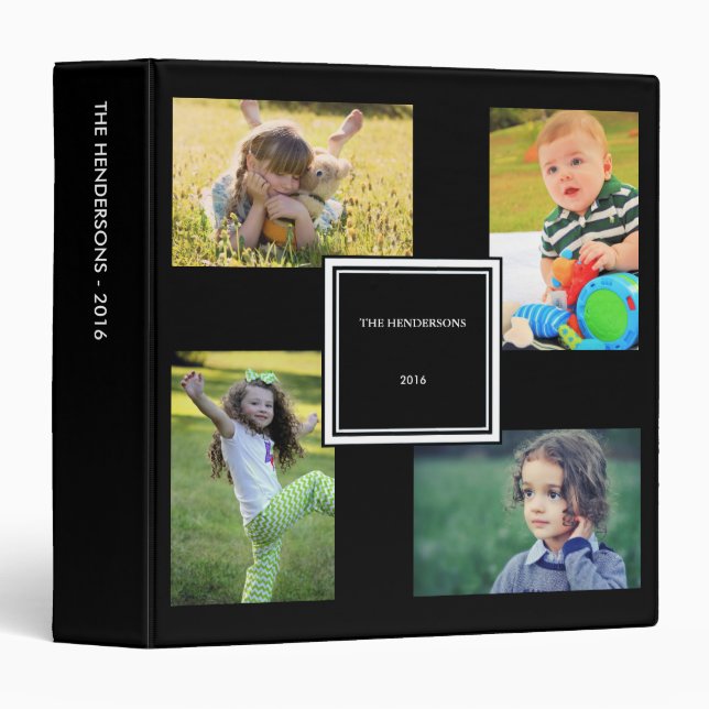 Modern black Custom family photo album 3 Ring Binder (Front/Spine)