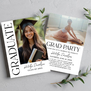 Modern Black Custom Graduate Photo Grad Party Invitation