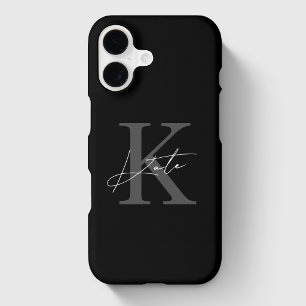 Modern Black Custom Initial Calligraphy Name iPhone 17 Case