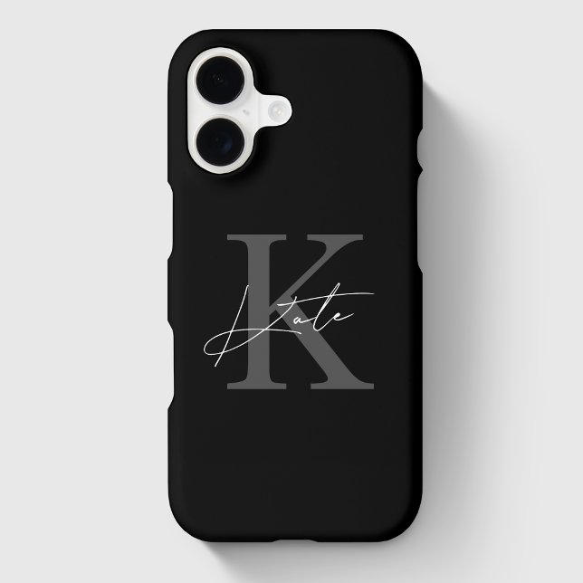 Modern Black Custom Initial Calligraphy Name Case-Mate iPhone Case (Creator Uploaded)