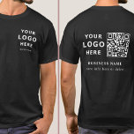 Modern Black Custom Logo and QR Code Employee T-Shirt<br><div class="desc">Front Back Custom Printed QR Code & Logo Business T-Shirt. Custom Business Company Logo QR Code Scan & Text T-Shirt. Custom Mens Business QR Code Scan Me Website T-Shirt.</div>