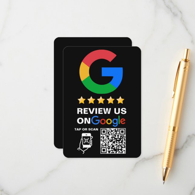 Modern Black Custom Logo and QR Code Google Review Enclosure Card (Front/Back In Situ)