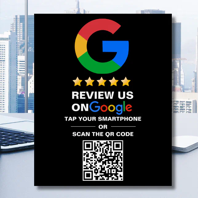 Logo Examples For Code Review Modern Black Custom Logo and QR Code Google Review Foam Board | Zazzle