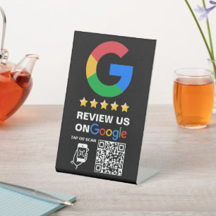 Modern Black Custom Logo and QR Code Google Review Pedestal Sign