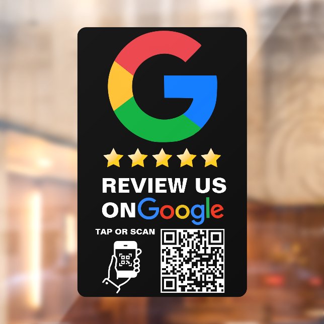 Modern Black Custom Logo and QR Code Google Review Window Cling (Sheet 2)