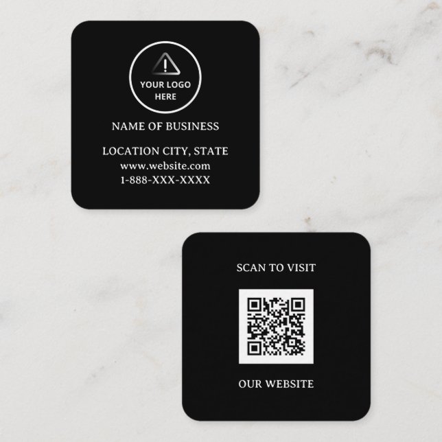 Modern Black Custom Logo and QR Code  Square Business Card (Front/Back)