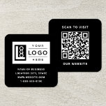 Modern Black Custom Logo and QR Code Square Business Card<br><div class="desc">Modern and minimal black and white square business card design features your business logo and custom QR code on the back. Customize the wording with your preferred business information,  such as the business name,  address,  phone number,  or website. Black background and white text color can be changed.</div>