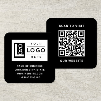 Modern Black Custom Logo and QR Code Square Business Card