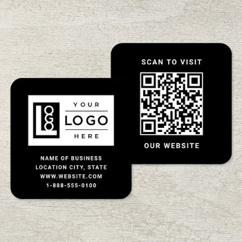 Modern Black Custom Logo And Qr Code Square Business Card by Plush_Paper at Zazzle