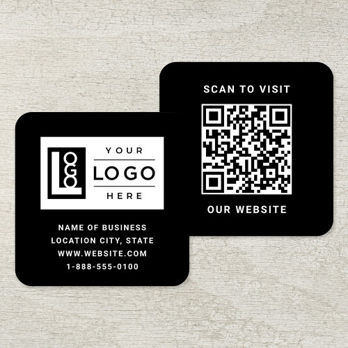 Modern Black Custom Logo and QR Code Square Business Card