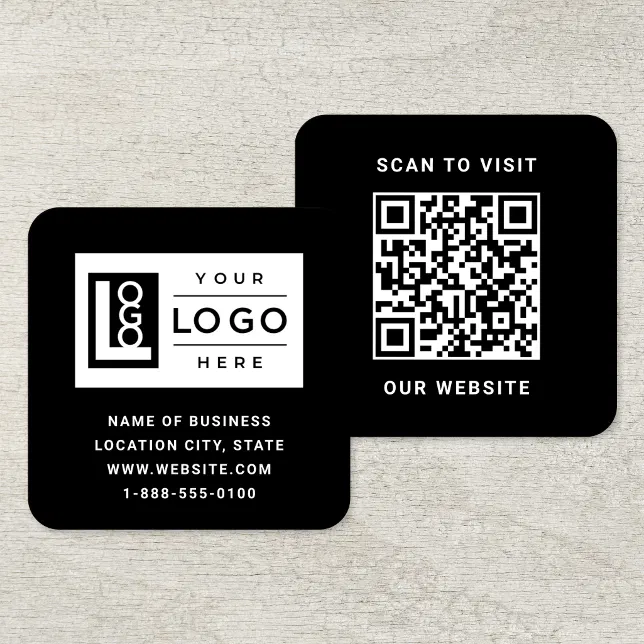 Modern Black Custom Logo and QR Code Square Business Card | Zazzle