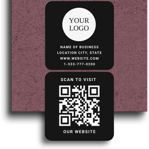 Modern Black Custom Logo and QR Code  Square Business Card