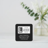 Modern Black Custom Logo and QR Code Square Business Card (Standing Front)