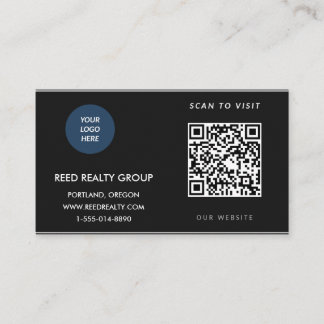 Modern Black Custom Logo QR Code Business Card