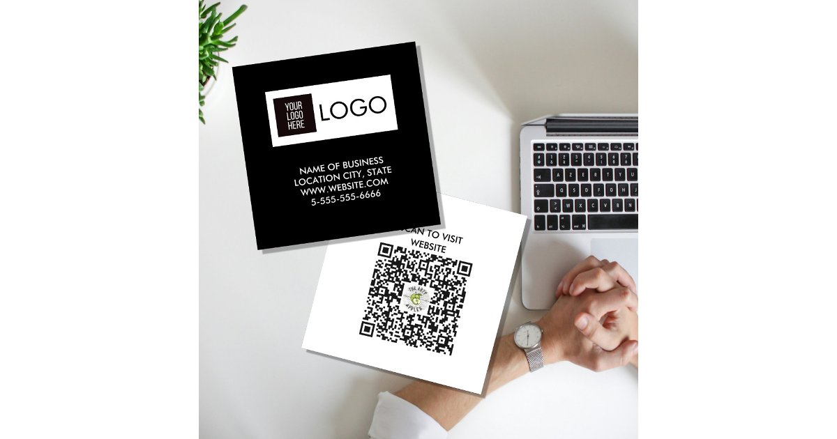 Modern Black Custom Logo & QR Code Square Business Card | Zazzle