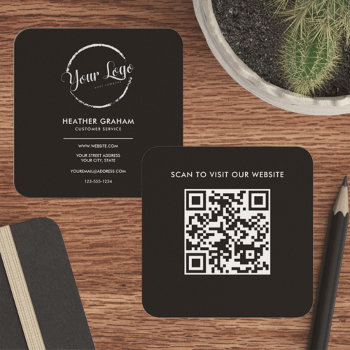 Modern Black Custom Logo Qr Code Square Square Business Card by TheSillyHippy at Zazzle