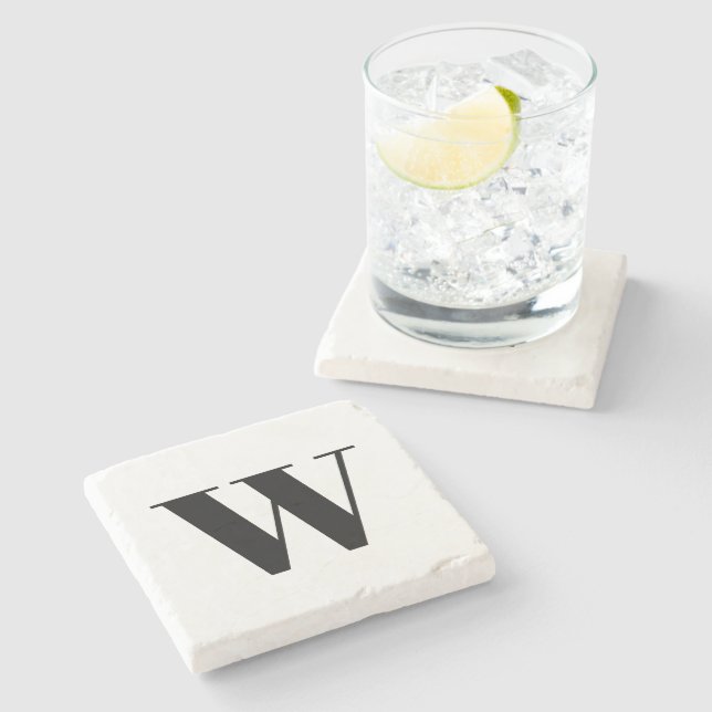 Modern black custom monogram initial letter chic stone coaster (Side)